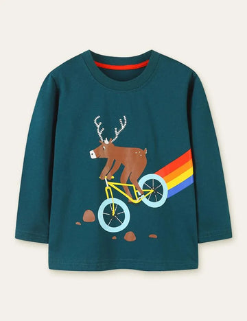 Rainbow Elk Printed Long Sleeve T-shirt - Mini Taylor